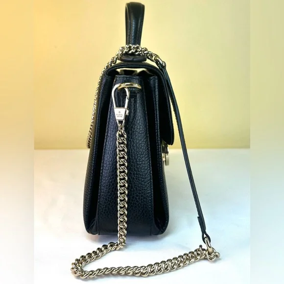 Gucci Interlocking G grained calfskin gold HDW top handle detachable strap COA - Picture 6 of 17